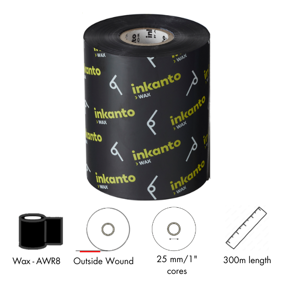 Inkanto AWR8 110mm x 300m Black Wax Thermal Transfer Ribbon T53048IO