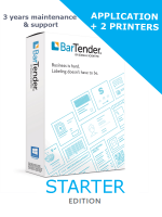 BarTender 2022 Starter Edition - Application License + 2 Printer Licenses (BTS-2-3YR) - ELECTRONIC DELIVERY - comes with three years of standard maintenance and support